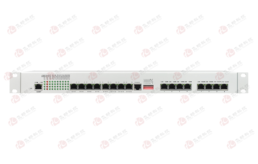 飛暢科技-32路電話+16E1+4FE+4GE+2路數(shù)據(jù)+SNMP+console（19英寸，物理隔離）電話光端機(jī)