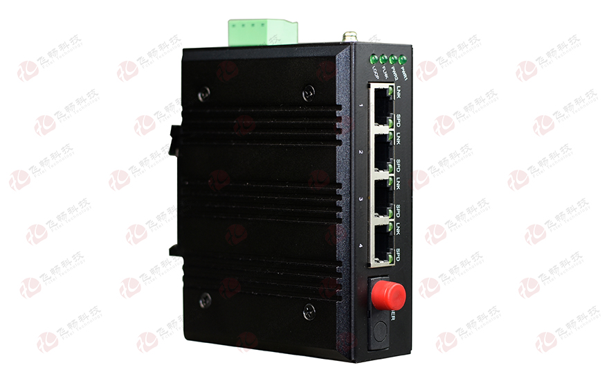 飛暢科技-mini工業(yè)軌式 4路百兆(物理隔離，總帶寬100M)轉1路百兆光