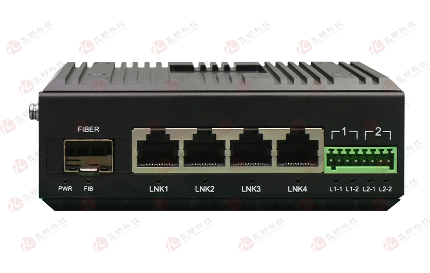 飛暢科技-工業(yè)軌式2路串口／4路開(kāi)關(guān)量+4路千兆電 光端機(jī)
